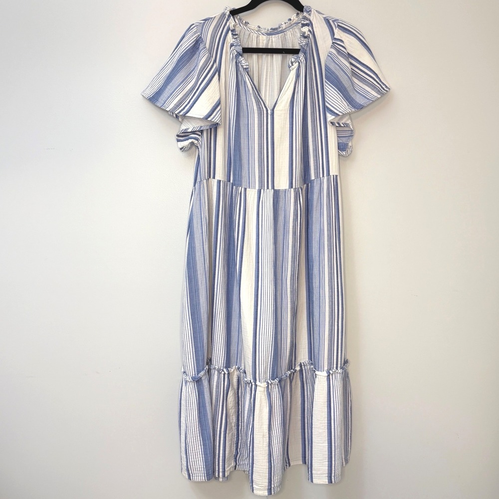 Tiered Striped Midi Dress With Pockets Plus Size (See Description)